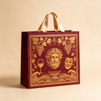 Sac de shopping écologique haut de gamme avec logo personnalisé imprimé, poignées en ruban, style inspiré de la mythologie