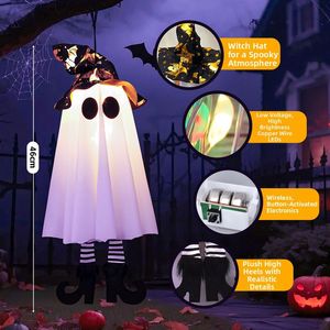 Luces LED de Halloween de plástico con diseño de fantasma y bruja para decoración interior y exterior, para aleros, patio, fiestas, adornos colgantes aterradoras con botón - Product Image 5