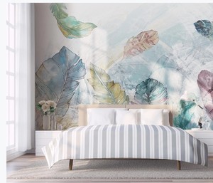 Murale murale en plumes multicolores, personnalisée, 3D, imperméable, en tissu de soie, design moderne, non-collée, pour salon, chambre à coucher, maison - Product Image 1