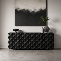 Console d'entrée moderne de luxe noire en bois massif laqué avec design de porte géométrique 3D pour hôtel et salon