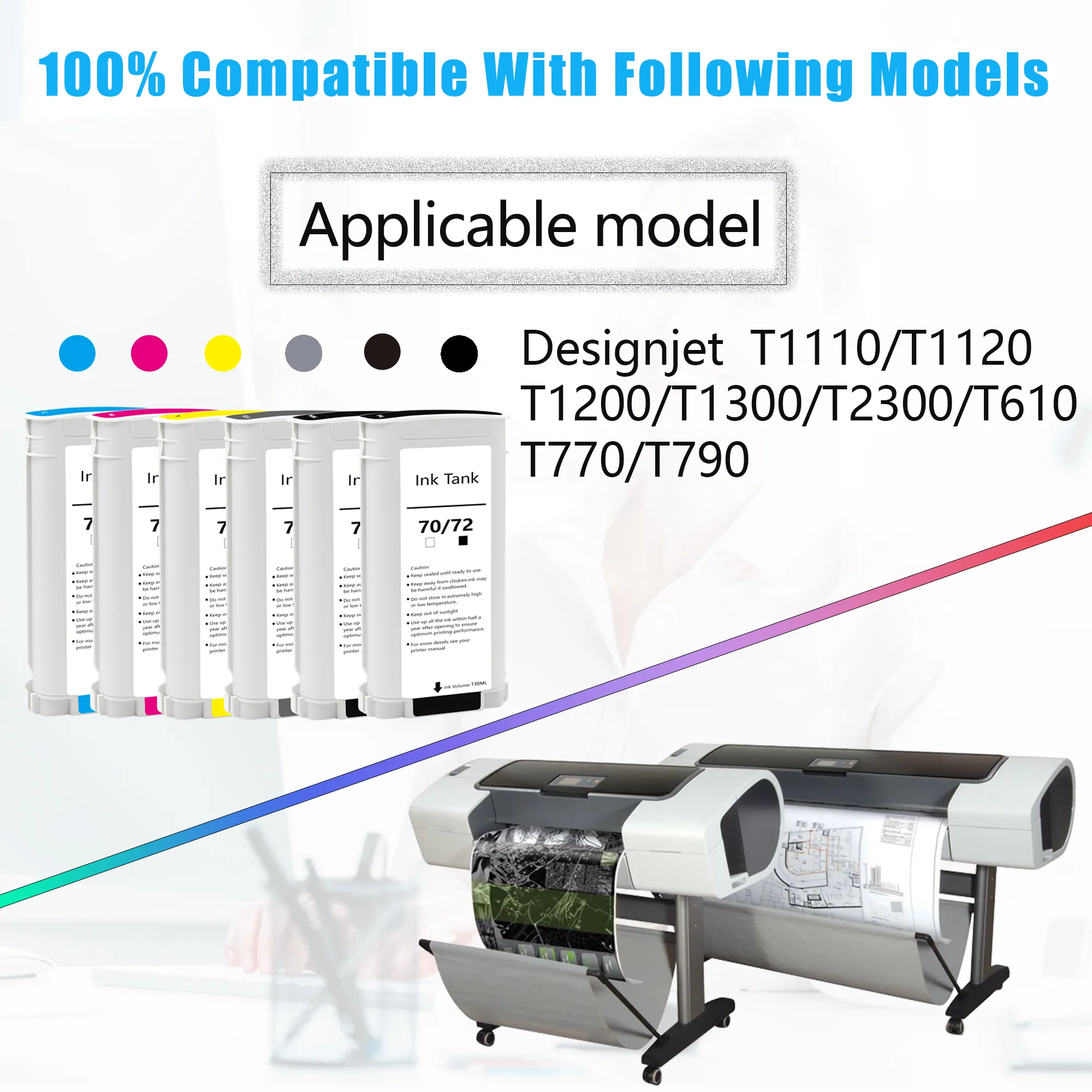 Cartucho de tinta Supercolor para impresora HP 70/72, 130 ML, Compatible con HP Designjet T1300, T790, T620, T770, T1100, T1120, T1200