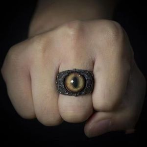 Bague personnalisable vintage en alliage foncé avec motif œil de corbeau et œil de Dieu, en verre, pour l'index, à ouverture réglable - Product Image 3