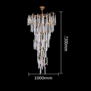 Lustres suspendus de grande taille pour escalier duplex, avec fleurs en cristal et pompons en érable, branches en laiton, luminaires suspendus pour villa - Product Image 6