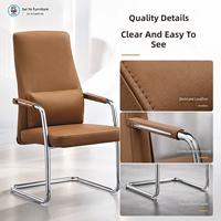 Chaise de conférence de direction haut de gamme en cuir PU, structure en bois, design ergonomique, pieds en acier, style moderne, fixe pour utilisation informatique