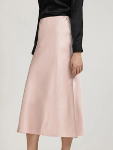 Falda casual rosa de satén de acetato transpirable con volantes y corte en A, de cintura natural. - Product Image 4