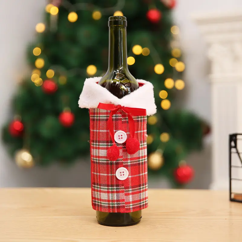 Giáng Sinh Wine Bottle Cover Cổ Áo Nút Áo Thiết Kế Wine Bottle Cover Túi Xmas Bữa Tiệc Bàn Trang Trí Quà Tặng