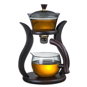 Juego de té de vidrio resistente al calor, tazón de tapa giratoria con dibujo de agua magnética, tetera semiautomática, tetera de goteo de Kung Fu Perezoso - Product Image 3