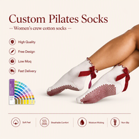 Chaussettes de Pilates en coton pour femmes, antidérapantes, avec logo personnalisé et revers à volants, idéales pour le yoga et le fitness printanier – Vente en gros