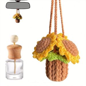 Crochet Potted Plant <b>Car</b> Air Freshener Handmade Wool Flower Hanging <b>Diffuser</b> Glass Perfume <b>Bottle</b> Rearview Mirror Wholesale - Product Image 1