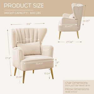 Living Room <strong>Wingback</strong> <strong>Arm</strong> <strong>Chair</strong> Modern Bedroom Sofa Velvet Upholstered Comfy Single Side Armchair Accent <strong>Chair</strong> With Pillow - Product Image 2