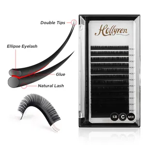 Wholesale Private Label Ellipse Flat PBT Synthetic Fiber Eyelash Extension Individual Eyelash Extensions