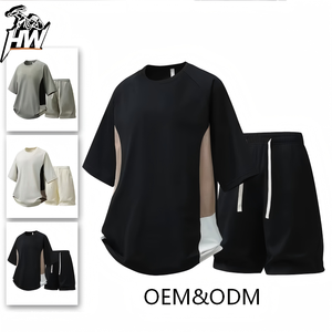<span class=keywords><strong>Completo</strong></span> Sportivo da <span class=keywords><strong>Uomo</strong></span>: T-Shirt a Maniche Corte con Collo Tondo e Patchwork, Pantaloncini Casual, Set Due Pezzi alla Moda per <span class=keywords><strong>Fitness</strong></span> - Product Image 3