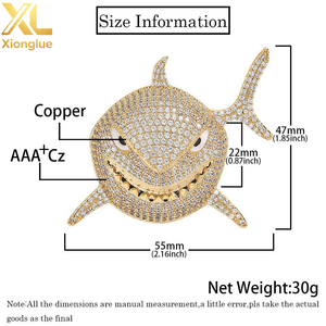 Pendentif Requin Hip Hop Micro-Incrusté de Zircons avec Diamants Entiers en Laiton, Collier Personnalisé pour Homme - Product Image 3