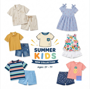 Conjunto Casual de Verano para Niños Pequeños con Bordado de Bosque, Cuello Redondo, Pantalones Cortos con Tirantes Elásticos, Estilos Completos, Mezcla Aleatoria - Product Image 1