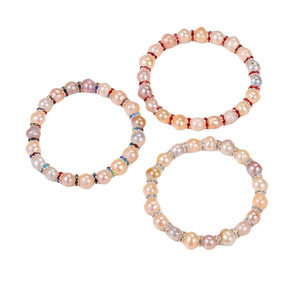 Zhuji Shanxia Lake Women's True Pearl <b>Bracelet</b> with <b>Elastic</b> Band Drill Ring Colorful Wholesale Personal Gift Set Danshui Style - Product Image 5
