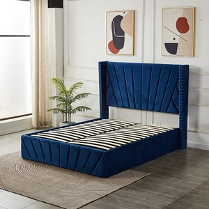Luxueux tissu <span class=keywords><strong>de</strong></span> velours <span class=keywords><strong>bleu</strong></span> <span class=keywords><strong>nuit</strong></span> tapisserie d'ameublement ascenseur à gaz queen size pouf stockage <span class=keywords><strong>lit</strong></span> double avec tête <span class=keywords><strong>de</strong></span> <span class=keywords><strong>lit</strong></span> ailée - Product Image 4