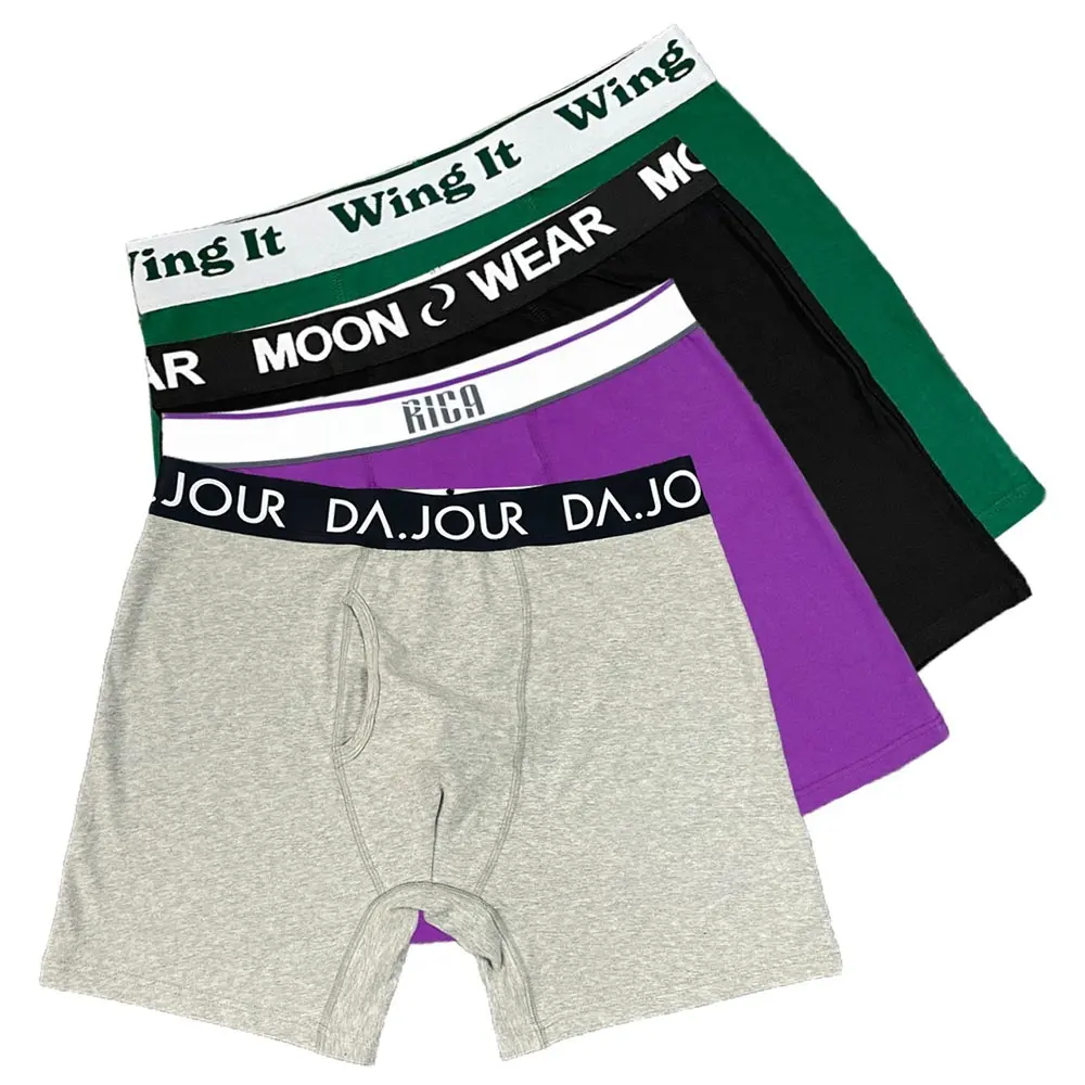2023 sous-vêtements en coton avec LOGO personnalisé, deux poches ouvertes, petit Boxer quantité minimale de commande pour hommes, sous-vêtements pour hommes imprimés