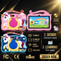 Tablette pour enfants 7 pouces Android 8.1 2 Go 16 Go WiFi 1024x600 Bleu Rose Tablette PC pour enfants avec étui licorne et support