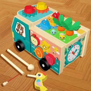 Centro de Actividades Montessori de Madera con Forma de Camión, Tablero Sensorial para Niños Pequeños de 1 a 3 Años, Cubo de Actividades de Aprendizaje para Sala de Juegos - Product Image 5