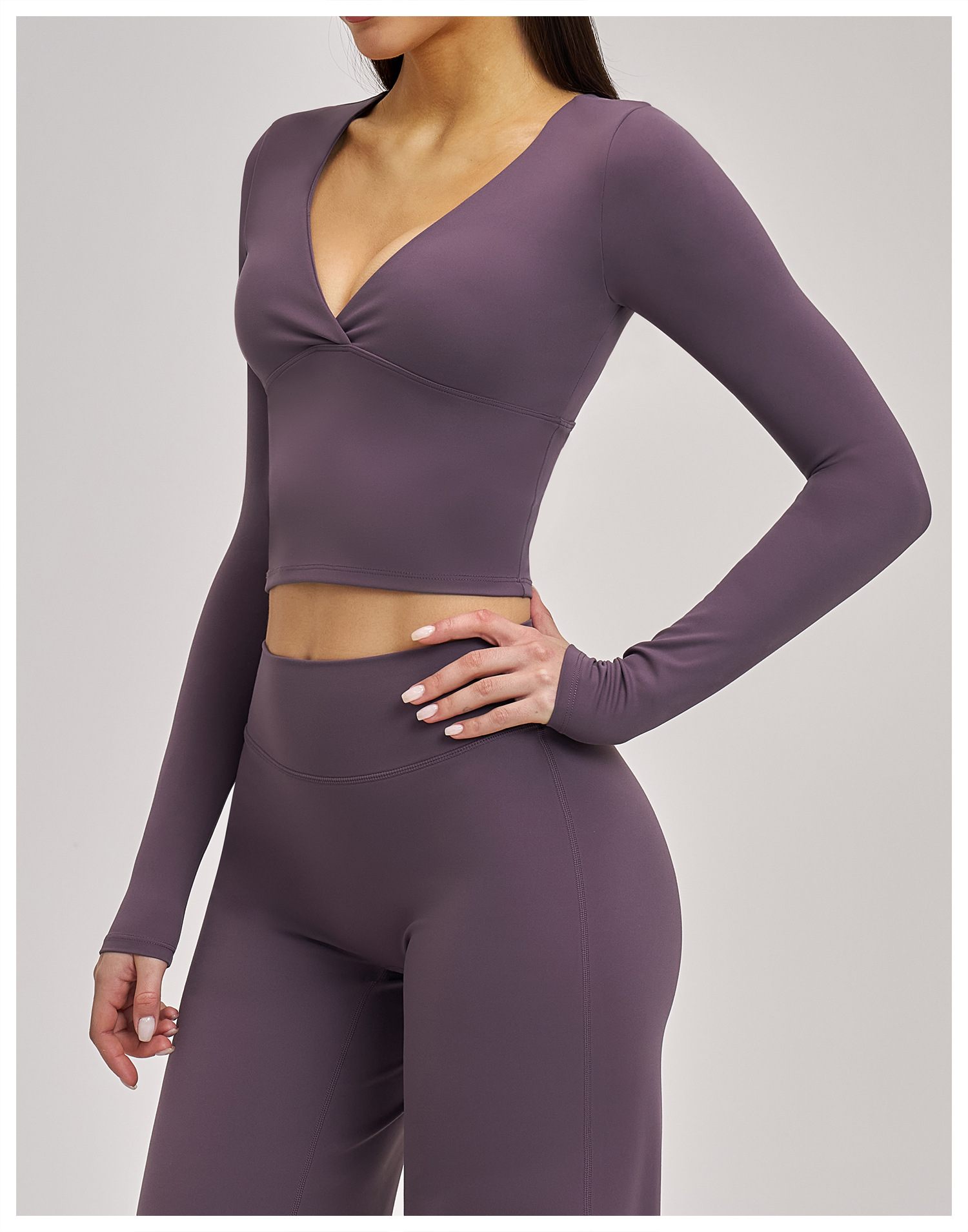 Women's Elegant Purple Long Sleeve Yoga Top Spring Summer Pilates Workout Top Bulk