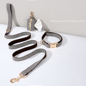 Weiches Baumwoll-Hanf-Hunde halsband Metalls chnalle Verstellbares personal isiertes ID-Logo Fischgräten-Tweed-Geschirr Hunde halsband und Leinen-Set - Product Image 1