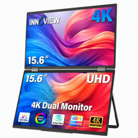 Moniteur portable double 15,6 pouces UHD 60 Hz avec filtre anti-lumière bleue IA, haut-parleurs intégrés, support pliable grand format, DP Type C pour ordinateur portable