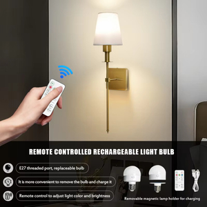 Remote Rgb Cordless E27 Rechargeable Bulb <strong>Indoor</strong> Decor Fabric <strong>Battery</strong> <strong>Powered</strong> Beside Wall <strong>Light</strong> - Product Image 2