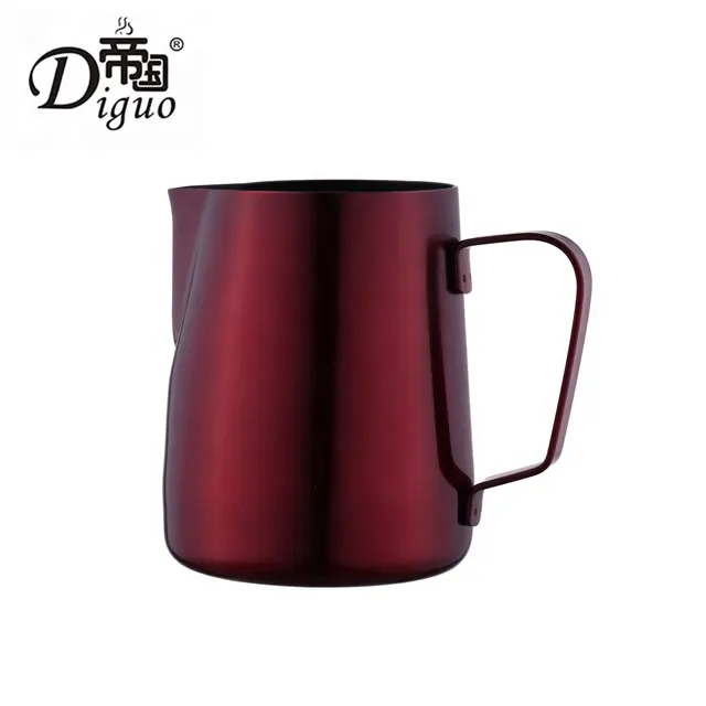 Diguo 350Ml 600Ml 1000Ml Rode Kleur Handleiding Olecranon Roestvrij Staal Pull Bloem Espresso Melkkan Guirlande Cup voor Latte