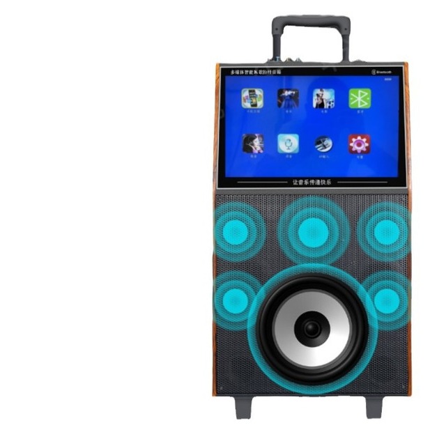 All-in-One Mobile KTV Karaoke Machine Outdoor Mobile Speaker with Display Screen for Square Dance 218V Karaoke Video Player