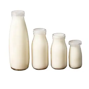 Venta al por mayor, botellas de leche de cristal de 100ml, 250ml, 500ml, con tapa de plástico, botella de yogur sellada