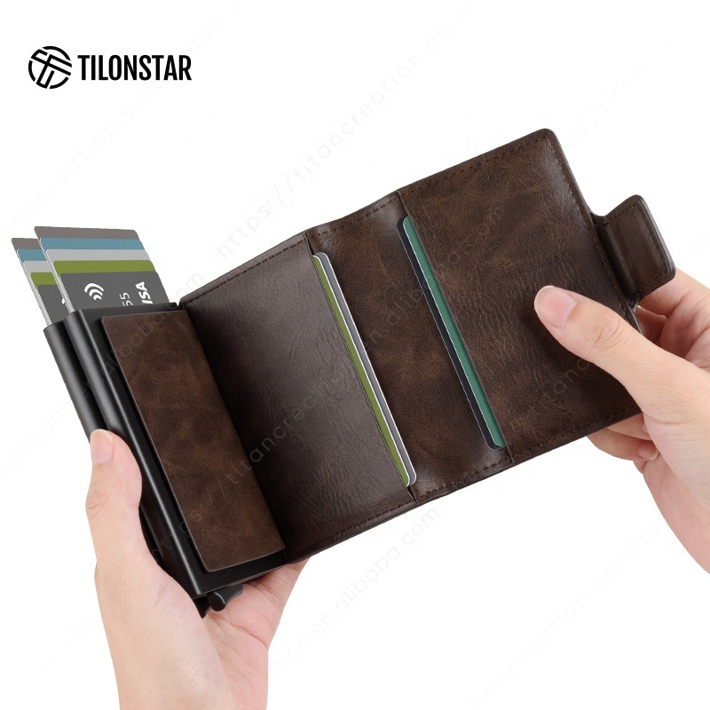 TILONSTAR Double Aluminum Pop-Up Card Wallet – Anti-RFID Metal Case & Leather Holder - View 3