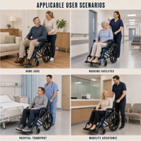 Fauteuil roulant léger de transport avec poignées pour soignant, frein à main et repose-pieds réglable pour usage en maison de retraite