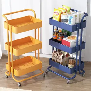 Multi Purpose 3 Tier Metal Organisation Holder Utility Trolley 3 Shelf Storage Rolling Cart For Kitchen Office Bathroom