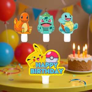 Bougies d'anniversaire Pokémon, lot de 4 pièces avec Pikachu, Charmander, Bulbasaur, Squirtle - Product Image 3