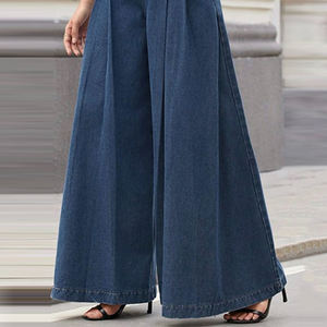 Lose Plissee-Taschen mit weitem Bein Einfarbige Damen-Jeans hose - Product Image 3