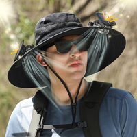 Sombrero de ventilador solar para hombres y mujeres-Sombrero de cubo de ala ancha recargable de alta potencia con ventiladores de refrigeración para senderismo y Pesca
