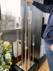 120cm Tall 10 Arms Square Base Gold Candlesticks Wedding Floor <strong>Candelabra</strong> With Hurricanes on the Top Candelabros De Metal - Product Image 4