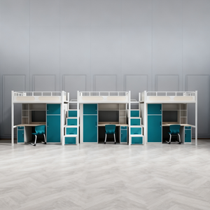 Soluzione <span class=keywords><strong>Salvaspazio</strong></span> Integrata Set Letto Triplo Completamente Personalizzabile con Scrivania e Sedia Incorporate per 3 Persone - Product Image 1