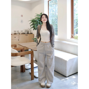 Pantalon en polaire à jambe large pour femme avec cordon de serrage élastique à taille haute-Pantalon en polaire à coupe droite - Product Image 4