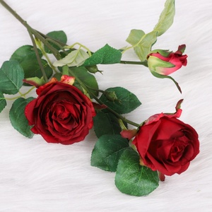 Qihao 3 têtes de rose damassée, centre de table, fleur en soie au toucher réel, rose parfumée, fleurs artificielles pour la décoration de mariage - Product Image 4