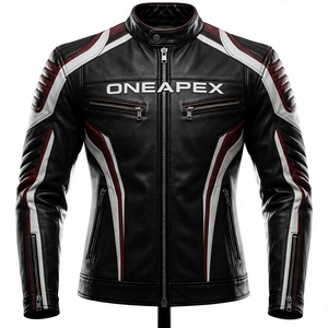 Veste en cuir pour homme, noire, blanche, rouge, col montant, fermeture éclair, style motard, veste de motard personnalisée, vente en gros - Product Image 1