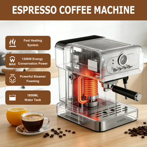 Macchina per <span class=keywords><strong>Caffè</strong></span> Espresso in Acciaio Inox con Leva di Comando, Doppia/Singola Tazza, Montalatte, Crema Ricca, Vapore 15 Bar, Serbatoio Acqua 1,8 L - Product Image 2