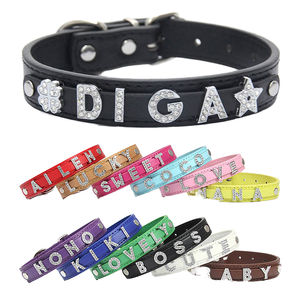 Rarewe kalung kerah hewan peliharaan DIY, kerah anjing kulit pribadi mewah dapat diatur berlian imitasi berkilau DIY kerah nama untuk anjing kucing - Product Image 2