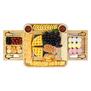Tabla de Quesos de Bambú con Doble Cajón y Cubiertos, Bandeja Cuadrada para Queso y Tabla de Cortar Pan y Charcutería - Product Image 2