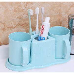 Plastic Bathroom Set <b>Toothbrush</b> Toothpaste <b>Holder</b> With Two Cups Oval Shape Multi Functional Storage Rack For Daily Use - Product Image 1