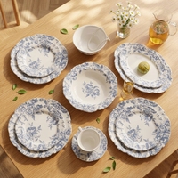 Service de table en céramique durable et écologique à motif de roses bleues françaises, assiette à dessert créative en relief