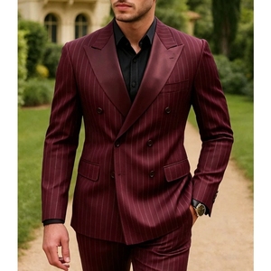 Traje de Hombre de Lujo Negro a Rayas, Doble Botonadura, Corte Entallado, Blazer Italiano, Pantalones Elegantes, Estilo Británico, Casual de Negocios, Retro, Tipo Tuxedo - Product Image 3