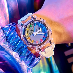 GA2100 นาฬิกากีฬากลางแจ้งสำหรับผู้ชายสีเรียบง่าย LED แสดงเวลาแบบคู่นาฬิกาดิจิตอลนาฬิกาสายยางสีทึบ - Product Image 2