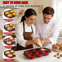 Moule à muffins en silicone 6 cavités, pliable, pour cupcakes, facile à démouler, avec cadre en acier au carbone