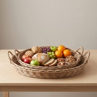 Ensemble de plateaux ronds en osier tressé, grand plateau de table basse rond en osier, petit plateau personnalisé, plateau de service en osier tressé fait main